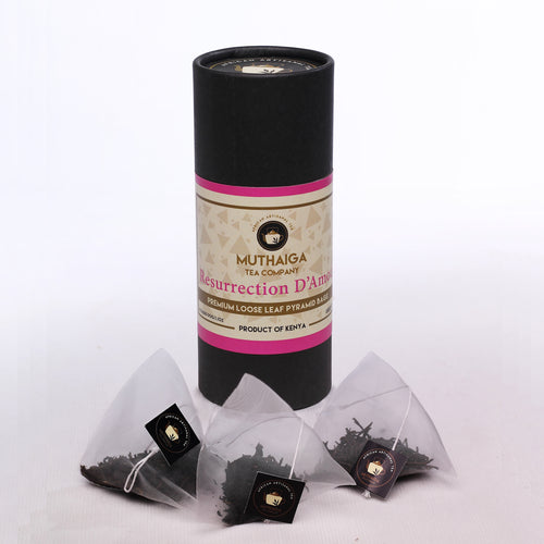A package of loose leaf tea tube labelled: 