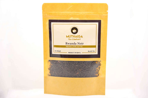 An image showing the refill pack of Rwanda Noir, an organic black tea in Kenya with full-bodied flavor and subtle spice